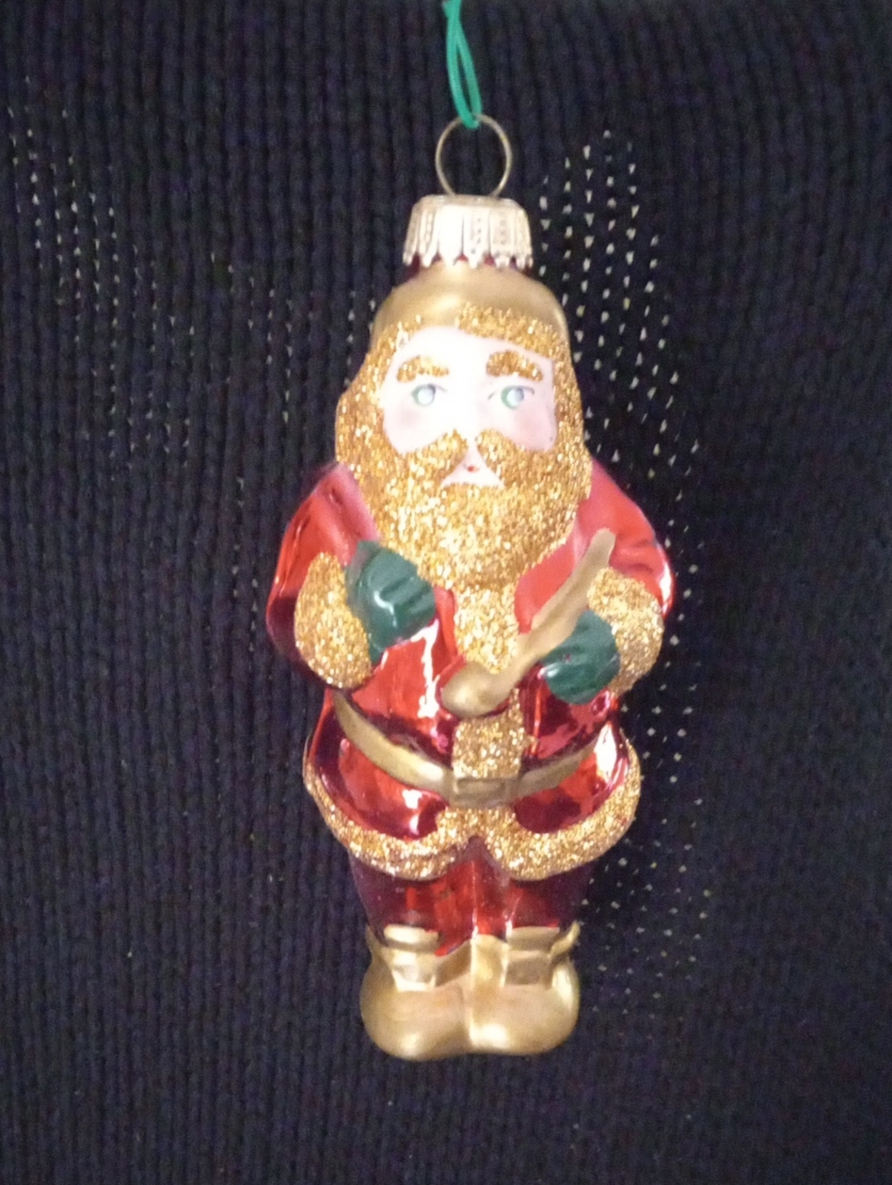 Vintage Blown Glass Santa Christmas Ornament Mercury Glass Red Gold Glitter